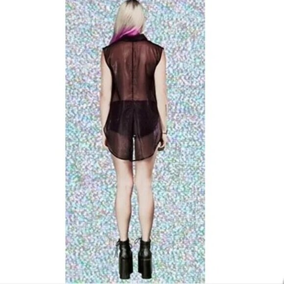Y2K Vtg Lip Service Iridescent Mesh Top Size L Blacklist Sheer Sleeveless Goth - Picture 12 of 12